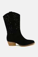 Load image into Gallery viewer, Beast Fashion Faux Suede Laser Cut Detail Block Heel Boots