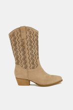 Load image into Gallery viewer, Beast Fashion Faux Suede Laser Cut Detail Block Heel Boots