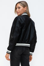 Load image into Gallery viewer, Love Me Now PU Leather Contrast Snap Down Bomber Jacket
