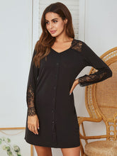 Load image into Gallery viewer, Lace Detail Long Sleeve Mini Lounge Dress
