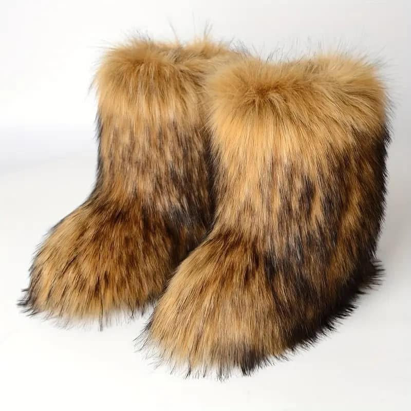 Brown faux fur boots