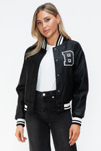 Load image into Gallery viewer, Love Me Now PU Leather Contrast Snap Down Bomber Jacket
