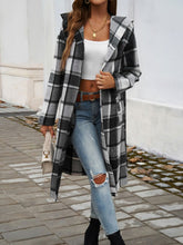 Load image into Gallery viewer, Devine Plaid Long Sleeve Hooded Coat
