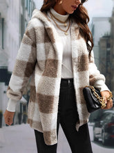 Load image into Gallery viewer, Plaid Long Sleeve Hooded Coat
