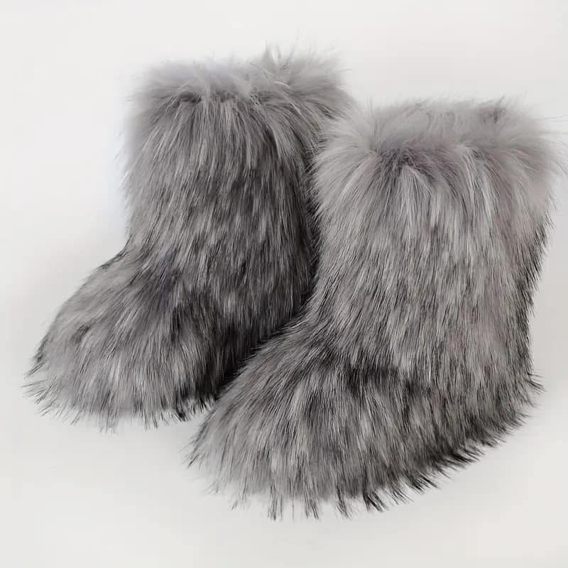 Gray faux fur boot