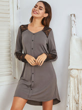 Load image into Gallery viewer, Lace Detail Long Sleeve Mini Lounge Dress
