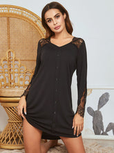 Load image into Gallery viewer, Lace Detail Long Sleeve Mini Lounge Dress
