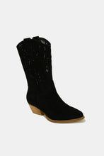 Load image into Gallery viewer, Beast Fashion Faux Suede Laser Cut Detail Block Heel Boots
