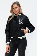 Load image into Gallery viewer, Love Me Now PU Leather Contrast Snap Down Bomber Jacket
