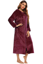 Load image into Gallery viewer, Zip Front Hooded Night Dress with Pockets

