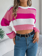 Load image into Gallery viewer, Color Block Round Neck Cropped Sweater
