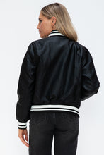 Load image into Gallery viewer, Love Me Now PU Leather Contrast Snap Down Bomber Jacket
