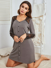Load image into Gallery viewer, Lace Detail Long Sleeve Mini Lounge Dress
