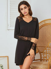 Load image into Gallery viewer, Lace Detail Long Sleeve Mini Lounge Dress
