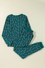 Load image into Gallery viewer, Candy Cane Print Round Neck Top and Pants Lounge Set
