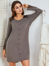 Load image into Gallery viewer, Lace Detail Long Sleeve Mini Lounge Dress

